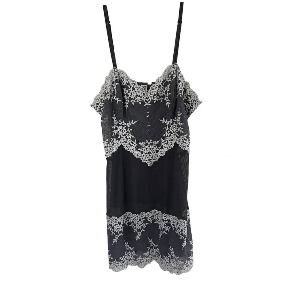 WACOAL Embrace Lace Sheer Mesh Chemise Slip Y2K Romantic Coquette Lingerie Sz L